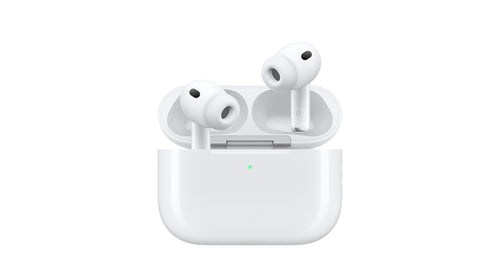 Apple AirPods Pro earbuds in white charging case, open front view