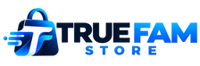 TRUE FAM STORE blue shopping bag logo with TRUEFAM STORE wordmark
